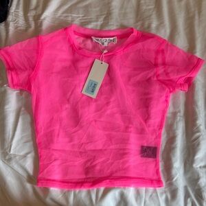 Emma & Sam Neon Pink Mesh Crop Top